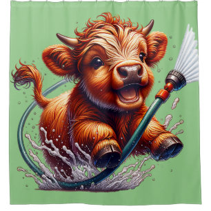 "Highland Cow Bath Time" Shower Curtain
