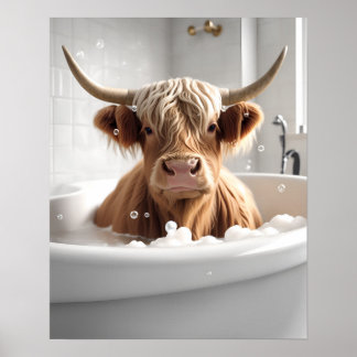 Highland Cow Bathroom Wall Art Poster Print