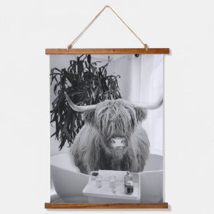  Highland Cow Bathtub Bathroom Art Fun Animal  Hanging Tapestry