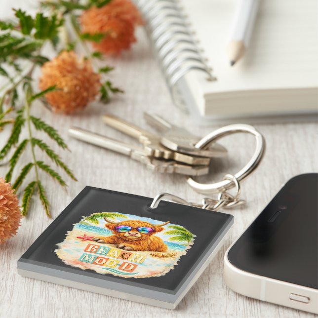 Highland cow Beach Mood Key Ring (Front Right)
