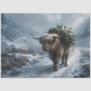 Highland Cow Bearing Winter Greens Tissue Paper