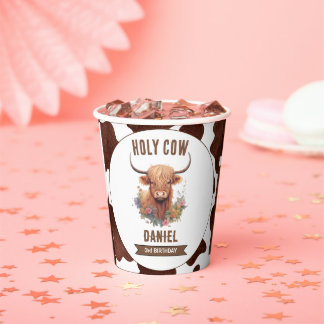 Highland Cow Birthday Paper Cups