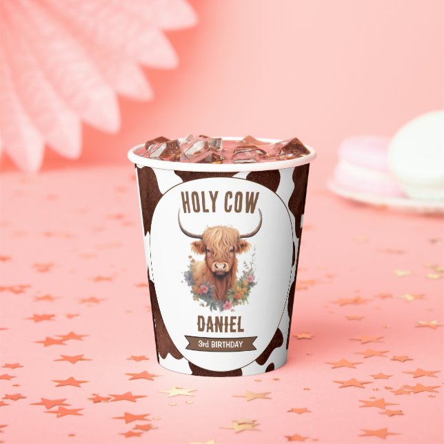 Highland Cow Birthday Paper Cups (Insitu)