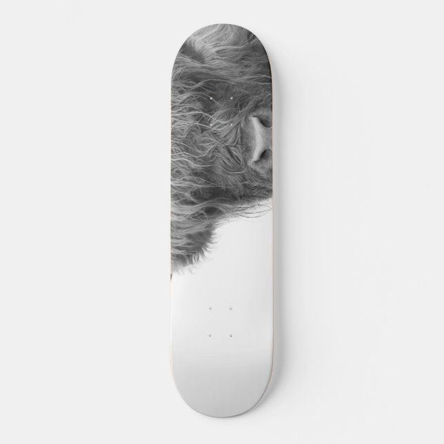 Highland Cow Black & White #4 Skateboard (Front)