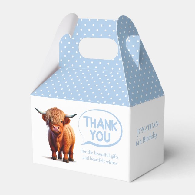 Highland Cow Blue Boy Favour Box (Front Side)