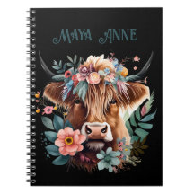Highland Cow Boho Floral Watercolor