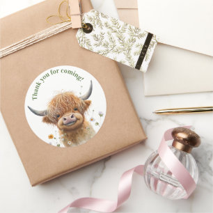 Highland cow boho party favor sticker