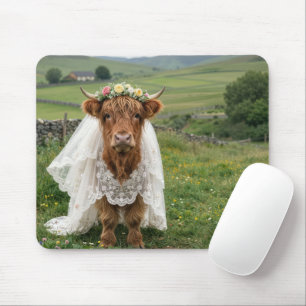 Highland Cow Bride Mouse Pad