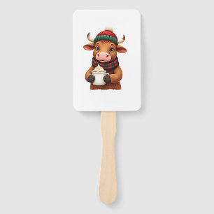 Highland Cow Brushstroke Christmas T-Shirt (2) Hand Fan