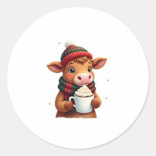 Highland Cow Brushstroke Christmas T-Shirt (4) Classic Round Sticker