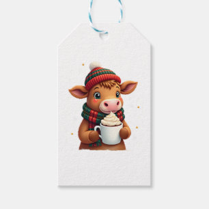 Highland Cow Brushstroke Christmas T-Shirt (4) Gift Tags