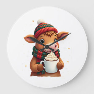 Highland Cow Brushstroke Christmas T-Shirt (4) Large Clock