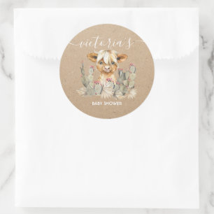 Highland cow cactus classic round sticker
