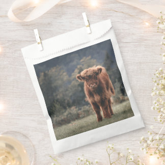 Highland cow calf autumn grass field favour bags