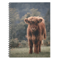 Highland cow calf autumn grass field