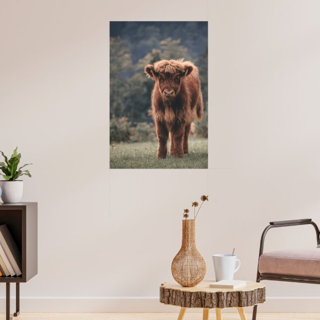 Highland cow calf autumn grass field poster (Living Room 3)