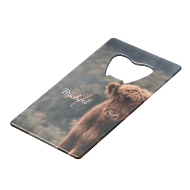 Highland cow calf autumn grass monogram initial (Front Angled)