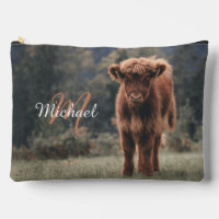 Highland cow calf autumn grass monogram initial
