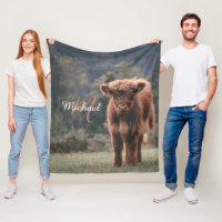 Highland cow calf autumn grass monogram initial