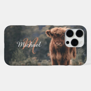 Highland cow calf autumn grass monogram initial iPhone 16 pro max case