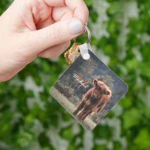 Highland cow calf autumn grass monogram initial key ring