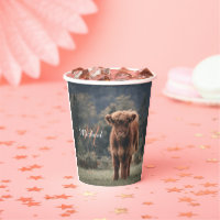 Highland cow calf autumn grass monogram initial