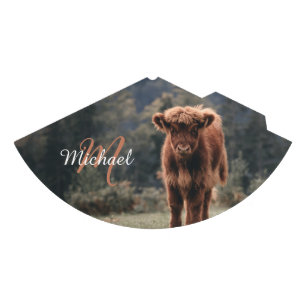 Highland cow calf autumn grass monogram initial party hat