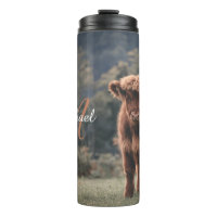 Highland cow calf autumn grass monogram initial