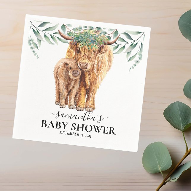  Highland Cow Calf Baby Shower Eucalyptus  Napkin (Creator Uploaded)