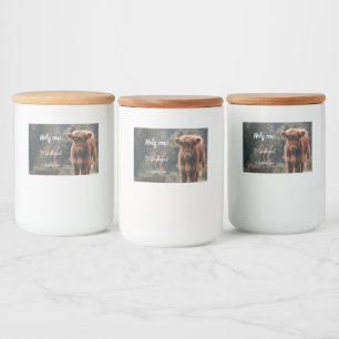 Highland cow calf monogram first birthday party food label