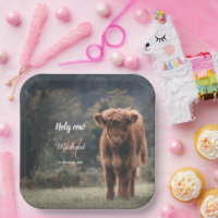 Highland cow calf monogram first birthday party