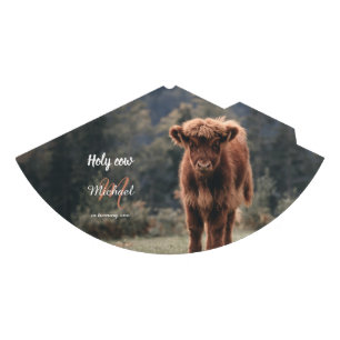 Highland cow calf monogram first birthday party party hat