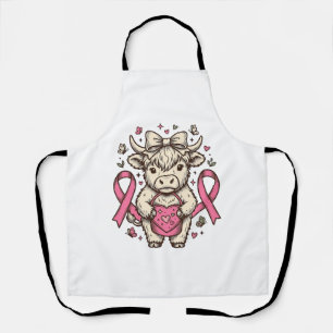 Highland Cow Cancer Awareness Ribbon Cute Calf Des Apron