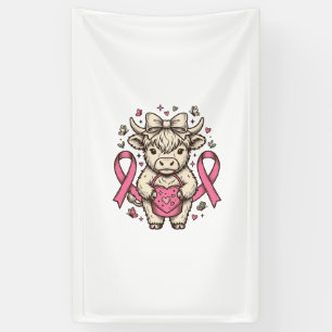 Highland Cow Cancer Awareness Ribbon Cute Calf Des Banner