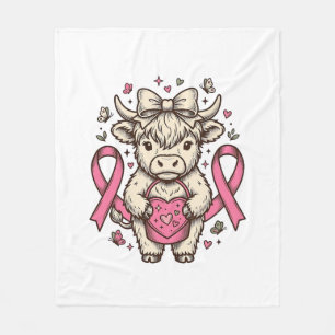 Highland Cow Cancer Awareness Ribbon Cute Calf Des Fleece Blanket