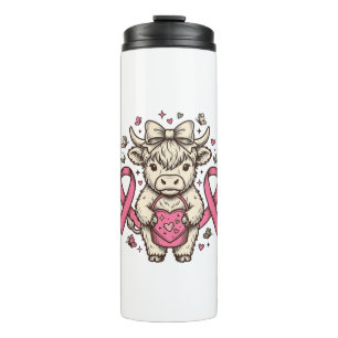 Highland Cow Cancer Awareness Ribbon Cute Calf Des Thermal Tumbler
