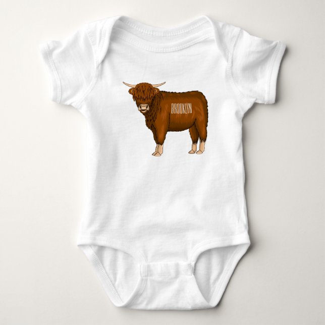 Highland cow cartoon illustration baby bodysuit (Front)