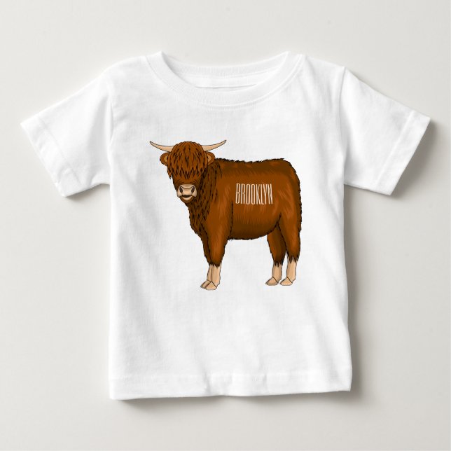 Highland cow cartoon illustration baby T-Shirt (Front)