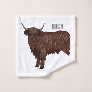 Highland cow cartoon illustration bath towel set
