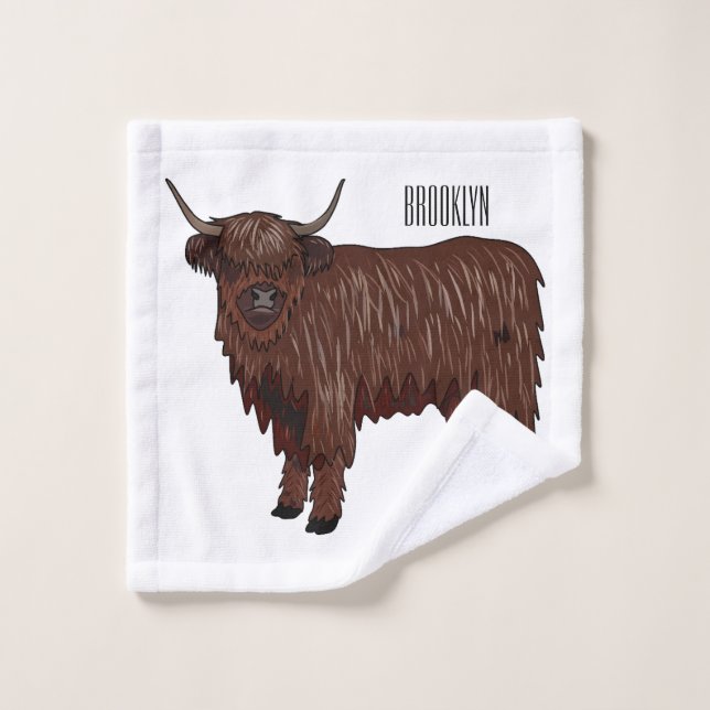Highland cow cartoon illustration  bath towel set (Wash Cloth)
