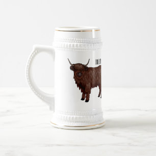 Highland cow cartoon illustration  beer stein