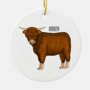Highland cow cartoon illustration ceramic tree decoration