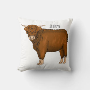 Highland cow cartoon illustration  cushion