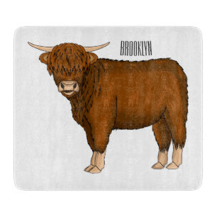 Highland cow cartoon illustration  cutting board