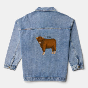 Highland cow cartoon illustration denim jacket