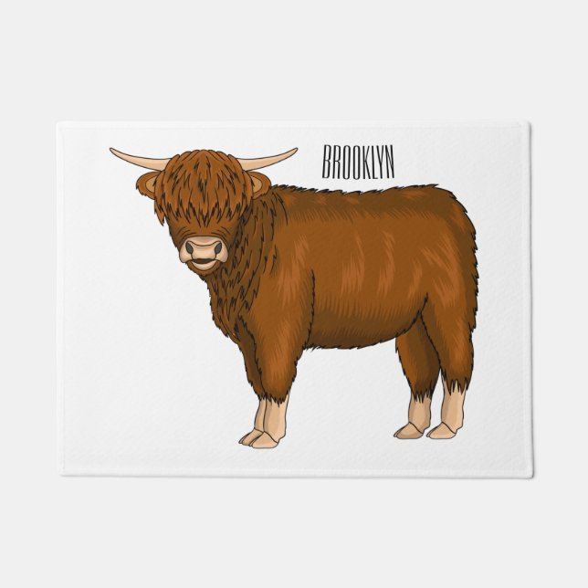 Highland cow cartoon illustration doormat (Front)