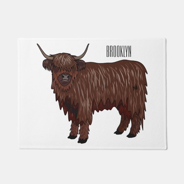 Highland cow cartoon illustration  doormat (Front)