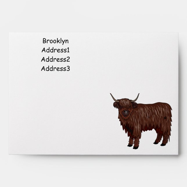 Highland cow cartoon illustration envelope (Front)