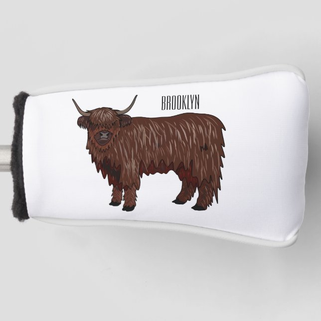 Highland cow cartoon illustration  golf head cover (Front)