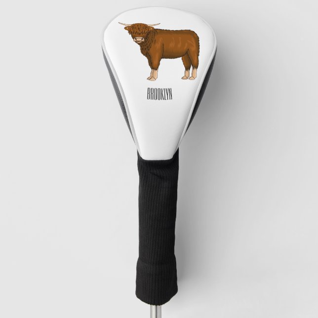 Highland cow cartoon illustration golf head cover (Front)